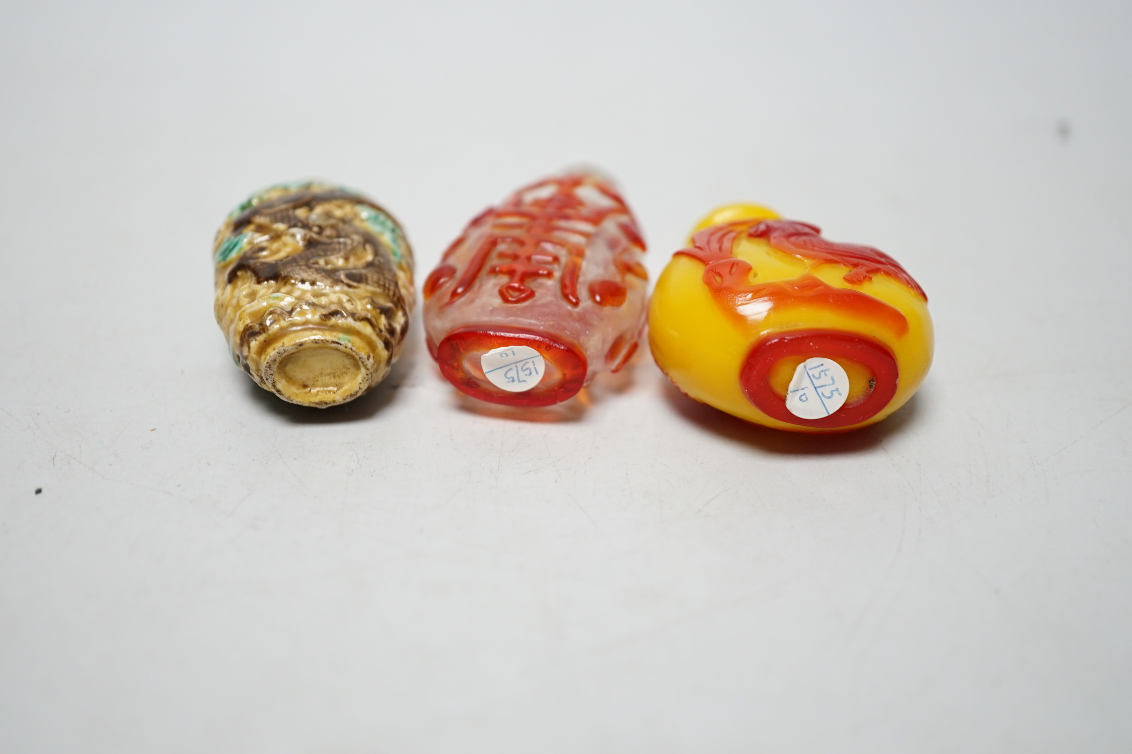 Three Chinese snuff bottles, Tallest 6.5 cm